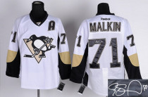Autographed Pittsburgh Penguins -71 Evgeni Malkin Stitched White NHL Jersey