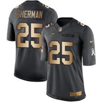 Nike Seahawks -25 Richard Sherman Black Stitched NFL Limited Gold Salute To Service Jersey