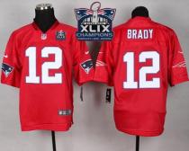 Nike New England Patriots -12 Tom Brady Red Super Bowl XLIX Champions Patch Mens Stitched NFL Elite