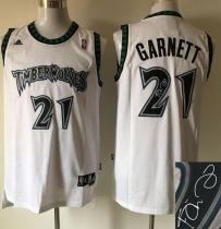 Minnesota Timberwolves -21 Kevin Garnett White Autographed Stitched NBA Jersey