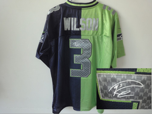 Nike Seattle Seahawks #3 Russell Wilson Navy Blue Red Men‘s Stitched NFL Autographed Elite Split Jer