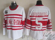 Autographed Detroit Red Wings -5 Nicklas Lidstrom Stitched White NHL Jersey