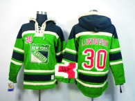 Autographed New York Rangers -30 Henrik Lundqvist Green Sawyer Hooded Sweatshirt Stitched NHL Jersey