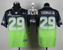 Nike Seattle Seahawks #29 Earl Thomas III Steel Blue Green Super Bowl XLIX Men‘s Stitched NFL Elite