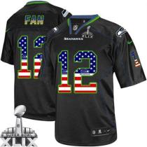 Nike Seattle Seahawks #12 Fan Black Super Bowl XLIX Men‘s Stitched NFL Elite USA Flag Fashion Jersey