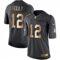 Nike Bills -12 Jim Kelly Black Stitched NFL Limited Gold Salute To Service Jersey