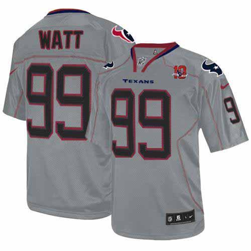 Nike Houston Texans -99 JJ Watt Lights Out Grey With 10th Patch Mens Stitched NFL Elite Jersey