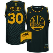 Autographed Golden State Warriors -30 Stephen Curry Black Precious Metals Fashion NBA Jersey