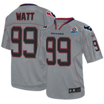 Nike Houston Texans -99 JJ Watt Lights Out Grey With Hall of Fame 50th Patch Mens Stitched NFL Elite