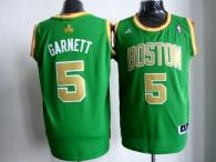 Boston Celtics -5 Kevin Garnett Stitched Green Gold Number NBA Jersey