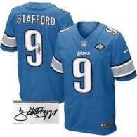 Nike Lions -9 Matthew Stafford Blue Team Color With WCF Patch Autographed Jersey