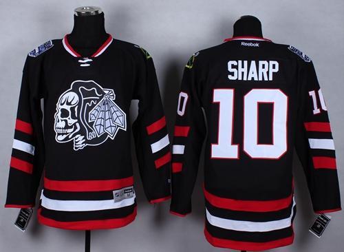 Chicago Blackhawks -10 Patrick Sharp Black White Skull 2014 Stadium Series Stitched NHL Jersey