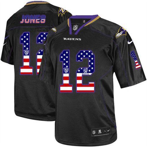 Nike Ravens -12 Jacoby Jones Black Men's Stitched NFL Elite USA Flag Fashion Jersey