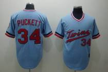 Mitchelland Ness Minnesota Twins -34 Kirby Puckett Stitched Light Blue Throwback MLB Jersey