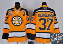 Autographed Boston Bruins -37 Patrice Bergeron Yellow Stitched NHL Jersey