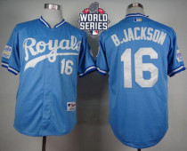 Kansas City Royals -16 Bo Jackson Light Blue 1985 Turn Back The Clock W 2015 World Series Patch Stit