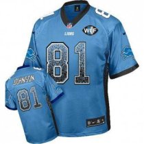 Nike Lions -81 Calvin Johnson Blue Team Color With WCF Patch Drift Fashion Jersey
