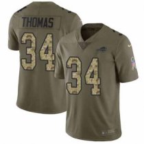 Nike Bills -34 Thurman Thomas Olive Camo Stitched NFL Limited 2017 Salute To Service Jersey