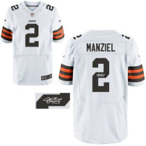 Nike NFL Cleveland Browns -2 Johnny Manziel White Men's Elite Autographed Jersey
