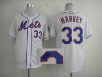 MLB New York Mets -33 Matt Harvey Stitched 2013 All-Star Patch Cool Base White Autographed Jersey