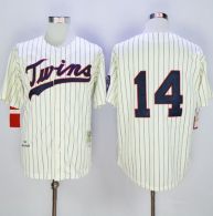 Mitchell And Ness 1969 Minnesota Twins -14 Kent Hrbek Cream Strip Throwback Stitched MLB Jersey