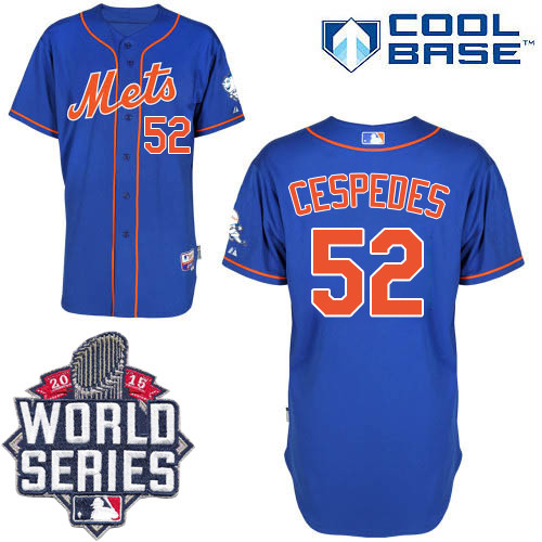 New York Mets -52 Yoenis Cespedes Blue Alternate Home Cool Base W 2015 World Series Patch Stitched M