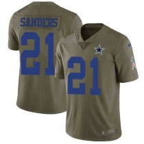 Nike Cowboys -21 Deion Sanders Olive Stitched NFL Limited 2017 Salute To Service Jersey