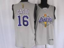 Los Angeles Lakers -16 Pau Gasol Stitched Grey 2010 Finals Commemorative NBA Jersey