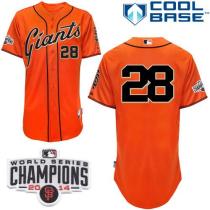 San Francisco Giants #28 Buster Posey Orange W 2014 World Series Champions Patch Stitched MLB Jersey