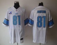Nike Lions -81 Calvin Johnson White With C Patch Stitched NFL Elite Jersey