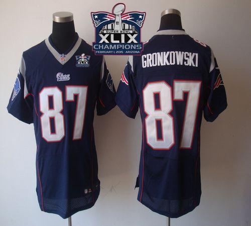 Nike New England Patriots -87 Rob Gronkowski Navy Blue Team Color Super Bowl XLIX Champions Patch Me