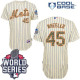 New York Mets -45 Zack Wheeler Cream Blue Strip USMC Cool Base W 2015 World Series Patch Stitched ML
