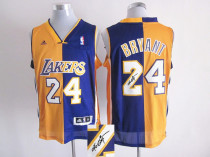 Los Angeles Lakers -24 Kobe Bryant Yellow Purple Split Fashion Stitched NBA Autographed Jersey
