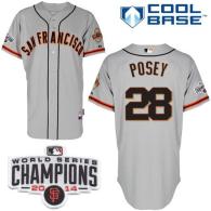 San Francisco Giants #28 Buster Posey Grey W 2014 World Series Champions Patch Stitched MLB Jersey