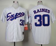 Mitchell and Ness 1982 Expos -30 Tim Raines White Blue Strip Stitched Throwback MLB Jersey