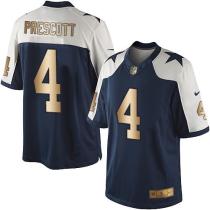Nike Cowboys -4 Dak Prescott Navy Blue Thanksgiving Stitched NFL Limited Gold Jersey