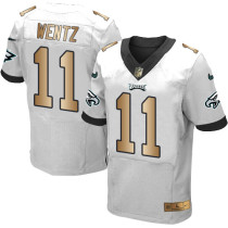 Nike Eagles -11 Carson Wentz White Stitched NFL New Elite Gold Jersey