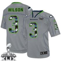 Nike Seattle Seahawks #3 Russell Wilson New Lights Out Grey Super Bowl XLIX Men‘s Stitched NFL Elite