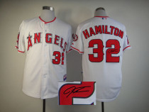 Autographed MLB Los Angeles Angels of Anaheim -32 Josh Hamilton White Cool Base Stitched Jersey