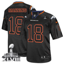 Nike Denver Broncos #18 Peyton Manning Lights Out Black With Hall of Fame 50th Patch Super Bowl XLVI