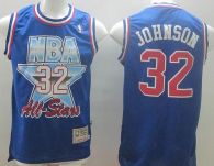 Mitchell And Ness Los Angeles Lakers -32 Orlando Magic Johnson Blue 1993 All Star Stitched NBA Jerse