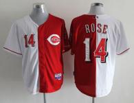 Cincinnati Reds -14 Pete Rose Red White Split Fashion Stitched MLB Jersey