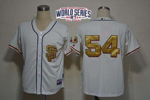 San Francisco Giants #54 Sergio Romo Cream Gold No  W 2014 World Series Patch Stitched MLB Jersey