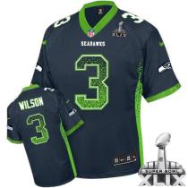 Nike Seattle Seahawks #3 Russell Wilson Steel Blue Team Color Super Bowl XLIX Men‘s Stitched NFL Eli