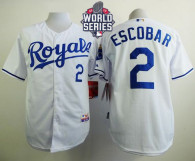 Kansas City Royals -2 Alcides Escobar White Cool Base W 2015 World Series Patch Stitched MLB Jersey
