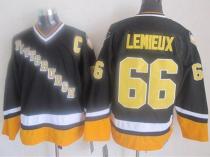 Pittsburgh Penguins -66 Mario Lemieux Black Yellow CCM Throwback Stitched NHL Jersey