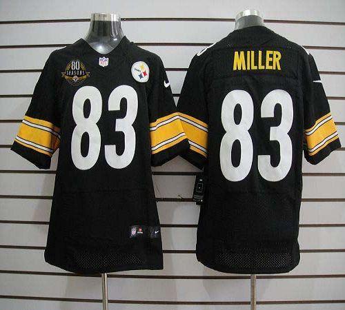 Nike Pittsburgh Steelers -83 Heath Miller Black Team Color With 80TH Patch Mens Stitched NFL Elite J