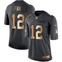 Nike Seahawks -12 Fan Black Stitched NFL Limited Gold Salute To Service Jersey