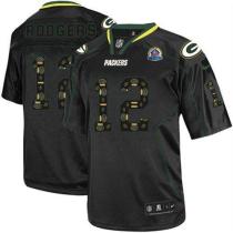 Nike Green Bay Packers #12 Aaron Rodgers New Lights Out Black With Hall of Fame 50th Patch Men's Sti