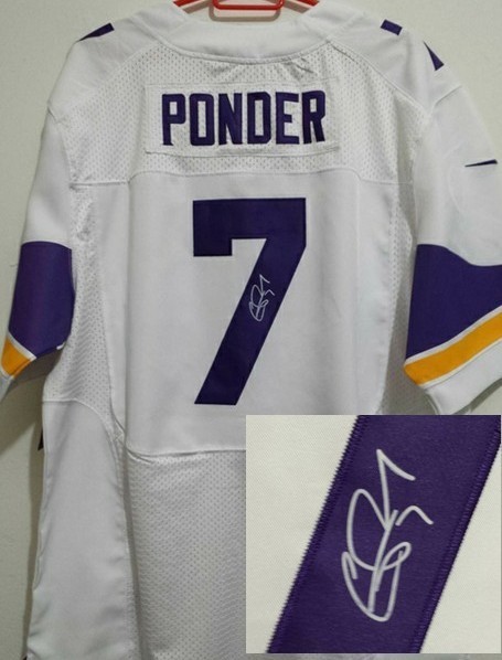Nike Men's Minnesota Vikings #7 Christian Ponder White Stitched NFL Elite Autographed Jersey
